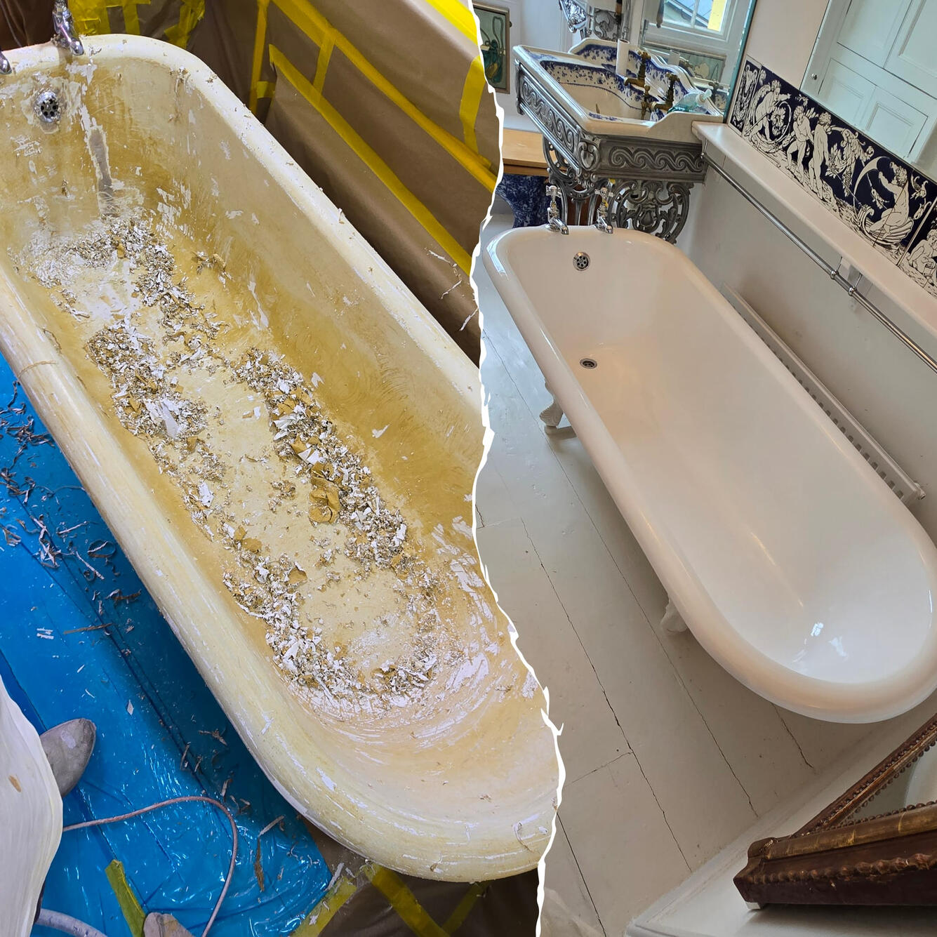 n Roll top bath re-enamelled in Oxford CowBefore and after Victorian cast iron roll top bath re-enamelling in Cowley, Oxford