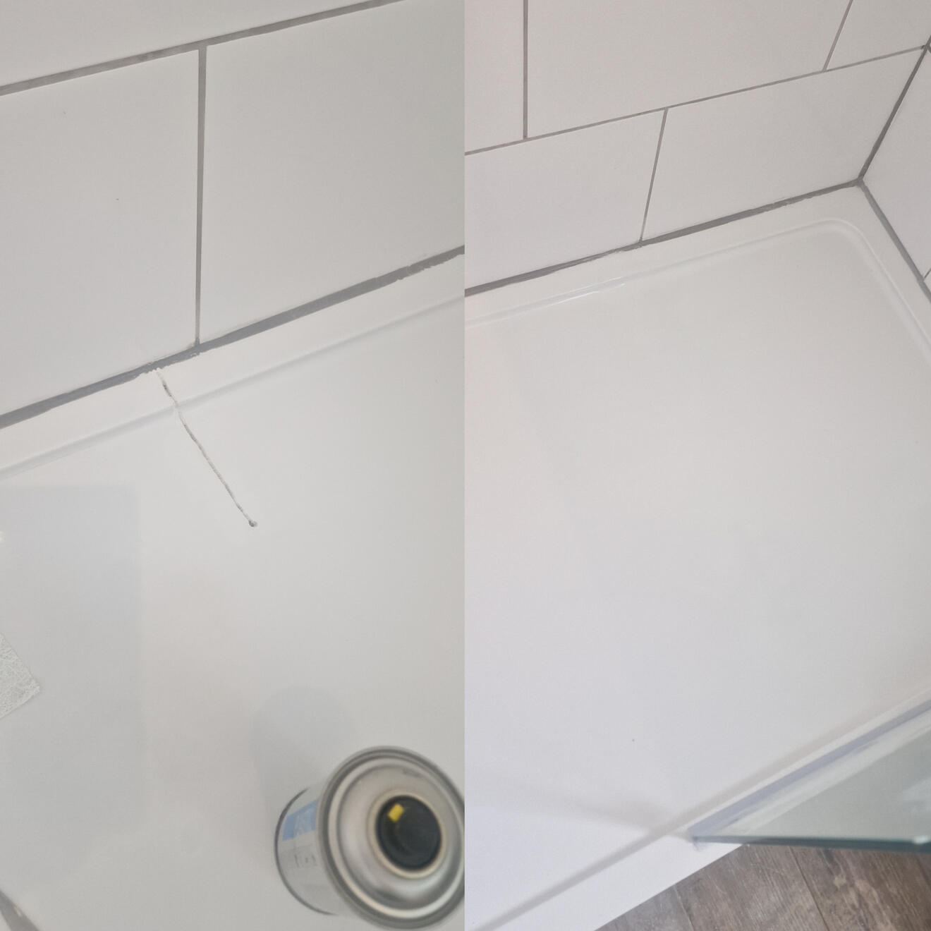Before and after stone resin shower tray crack repair in Oxford