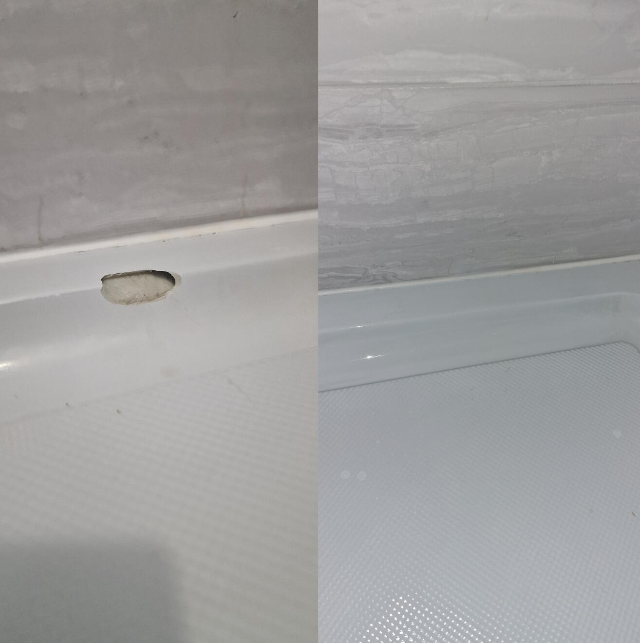 Before and after pictures of a shower Tray repair in Oxford
