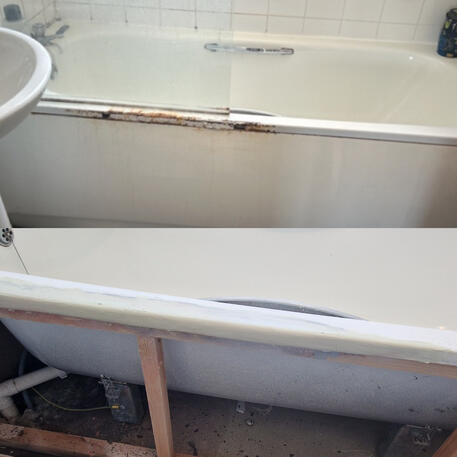 Rusty steel bath repaired and re-enamelled in oxford