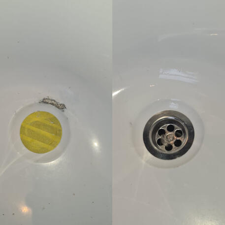 Cracked acrylic bath plug hole repaired and re-enamelled in oxford