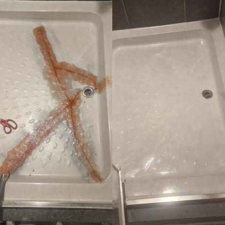 Multiple large cracks in stone resin shower tray repaired and re-enamelled in oxford