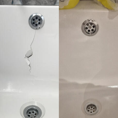 Large crack in steel bath repaired and re-enamelled in oxford