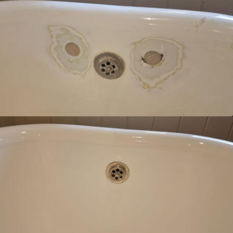 Two large acrylic bath holes fixed and re-enamelled in oxford