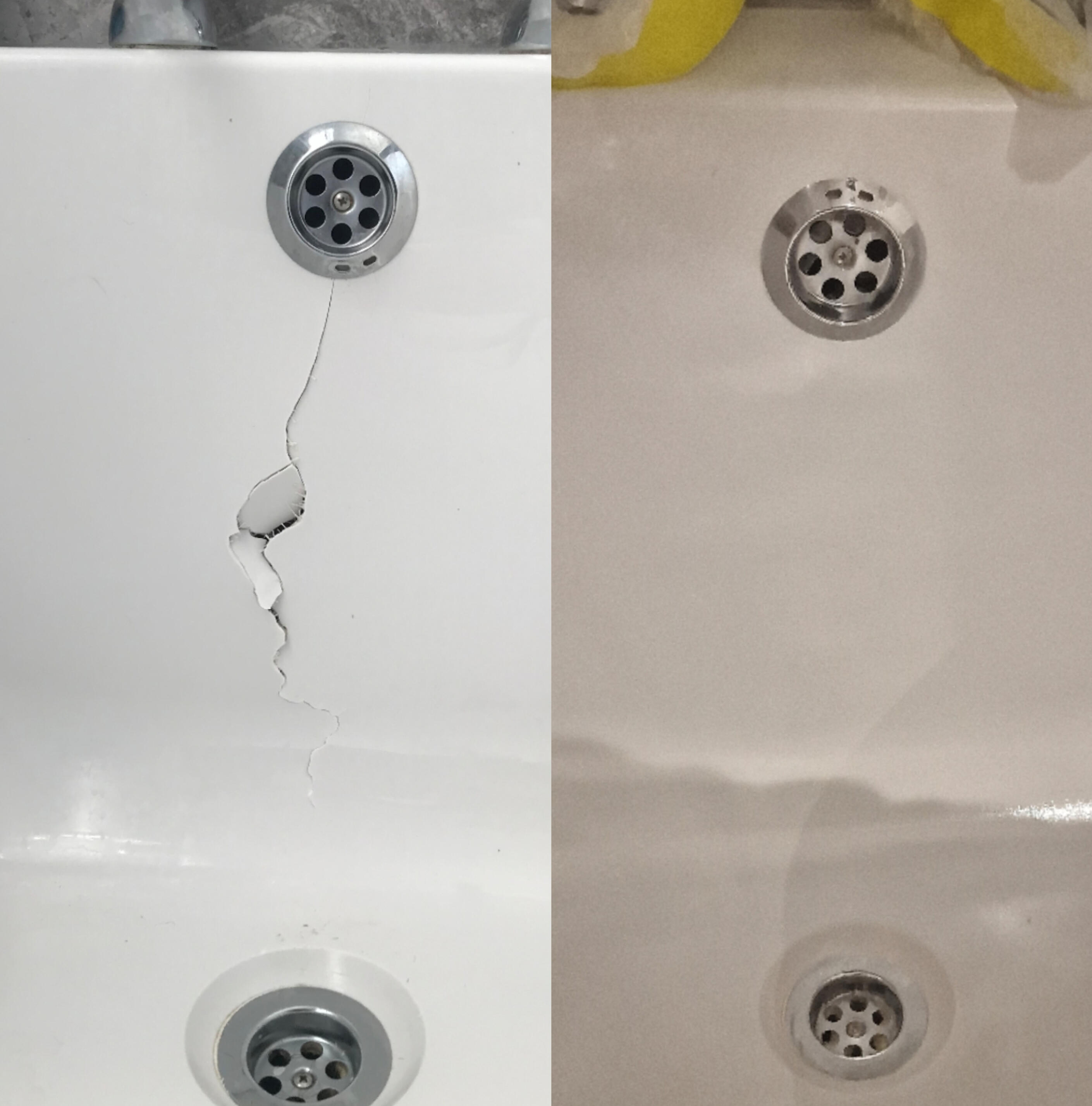 Acrylic Bath Crack Repair Before & After photos of an Acrylic Bath Crack Repair in Oxford
